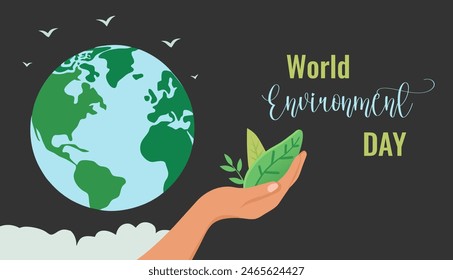 world environment day banner, vector illustration, isolated, black background
