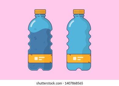 World environment day, Beat Plastic Pollution Day. Isolated plastic bottle with water, empty used bottle illustration.