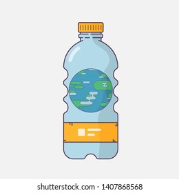 World environment day, Beat Plastic Pollution Day. Isolated plastic bottle with our planet earth in bottle illustration.