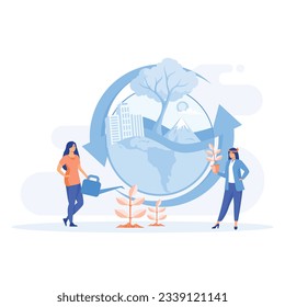 World Environment Day, Bio Technology, green planet, globe with trees growing on it, ecology. flat vector modern illustration