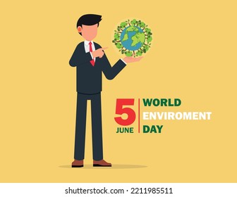 World environment day. businessman invite environmental protection, ecology conservation concept