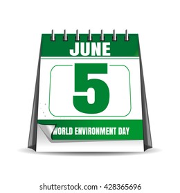 World Environment Day calendar. Environment Day date in the calendar. 5 June. Desktop calendar isolated on white background. Vector illustration