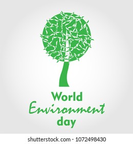 World Environment Day card or background with tree and leaves.Vector illustration