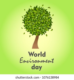 World Environment Day card or background with tree and leaves.Vector illustration