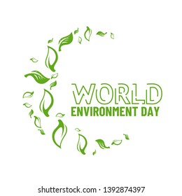 World Environment Day card or background with leaves from tree on white background. Vector illustration with space for text. Poster, card, label, banner design.