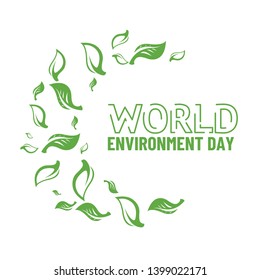 World Environment Day card or background with leaves from tree. Vector illustration with space for text. Poster, card, design 2019.