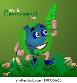 World Environment Day card or background with tree and leaves. Vector illustration
