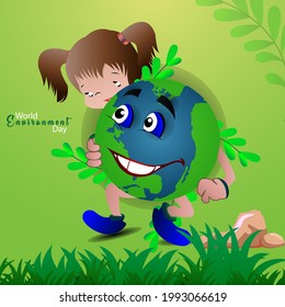 World Environment Day card or background with tree and leaves. Vector illustration