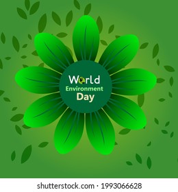 World Environment Day card or background with tree and leaves. Vector illustration