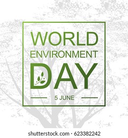 World Environment Day card or background with tree and leaves.
Vector illustration