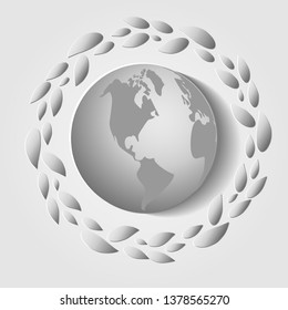 World Environment Day card. Vector illustration of planet with leaves frame