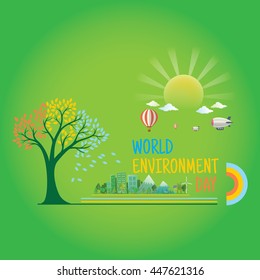 World environment day card,green information with ecology and green city of energy saving or clean energy with green collection.Ecology info collection,Charts,Symbols,Graphic elements.