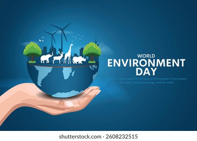 World Environment Day, Environment Care and Conservation. Earth Day, World Protection, Green Energy, Renewable and Sustainable Concept.