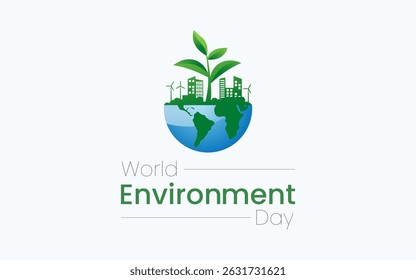 World Environment Day, celebrated every year on June 5th. Poster Design with Green City in The Earth Planet for World