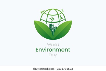 World Environment Day, celebrated every year on June 5th. Poster Design with Green City in The Earth Planet for World
