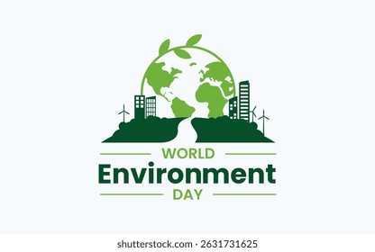 World Environment Day, celebrated every year on June 5th. Poster Design with Green City in The Earth Planet for World