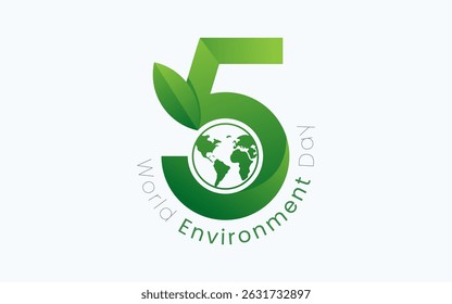 World Environment Day, celebrated every year on June 5th. Poster Design with Angka 5 World Environment Day