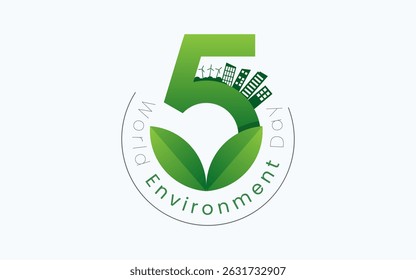 World Environment Day, celebrated every year on June 5th. Poster Design with Angka 5 World Environment Day