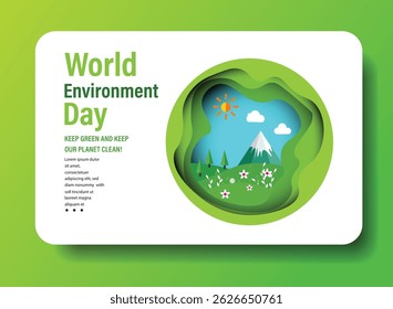 World environment day concept. 3d paper cut eco friendly design. Green earth , Renewable energy for ecology and environment conservation concept paper art design. Vector illustration