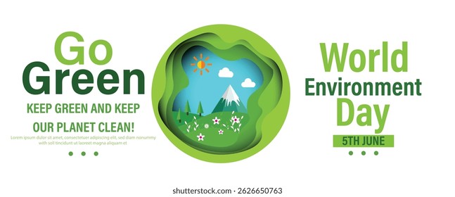 World environment day concept. 3d paper cut eco friendly design. Green earth , Renewable energy for ecology and environment conservation concept paper art design. Vector illustration