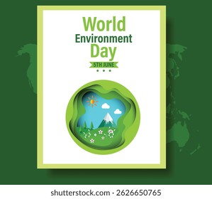 World environment day concept. 3d paper cut eco friendly design. Green earth , Renewable energy for ecology and environment conservation concept paper art design. Vector illustration