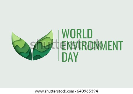 World Environment day concept. 3d paper cut eco friendly design. Vector illustration.  Paper carving layer green leaves shapes with shadow