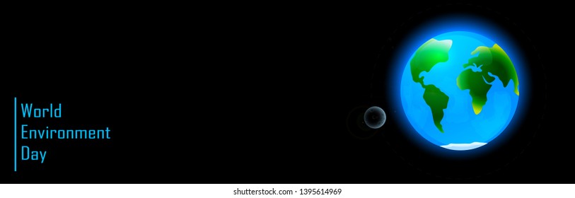 World Environment day concept. Banner world environment earth on black background. Planet Earth with the moon in space.