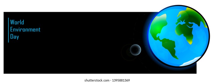 World Environment day concept. Banner world environment earth on black background. Planet Earth with the moon in space.