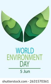 World Environment day concept banner. 3d paper cut eco friendly background. Paper carving layer green leaves shapes with shadow