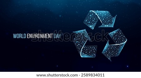 World environment day concept. Banner with wireframe polygonal recycle symbol. Futuristic modern abstract background. Vector illustration.