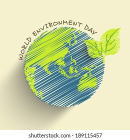 World Environment Day concept with beautiful illustration of mother earth globe and stylish text on abstract background. 