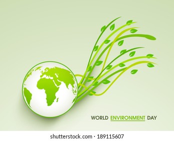 World Environment Day concept with beautiful mother earth globe and green leaves on abstract background.