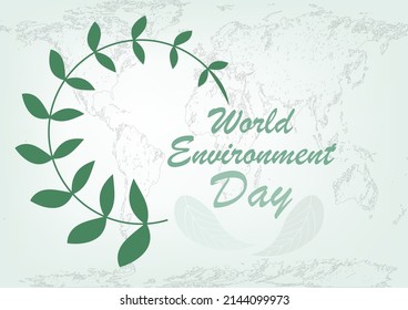 The world environment day concept design environmentally friendly world map background ,Vector illustration of green circle leaf with text on World Environment Day and space for text input.
