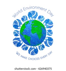 World environment day. Concept design for banner,  print, poster, greeting card. Vector illustration. Elephant Protection Day. Save, Protect the planet African elephants, the elephants of India. 