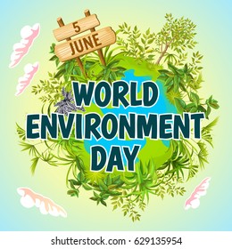 World environment day. Concept design for banner, greeting card, t-shirt, print, poster. Green Earth. Vector illustration.