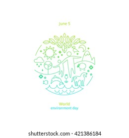 World environment day concept. Different symbols of environment in the circle