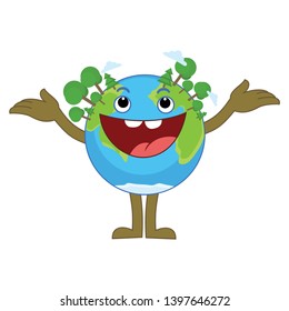 World Environment day concept . World Earth day. Cartoon of Earth character.  Healthy Earth.vector illustration. 