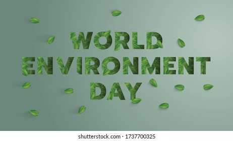 Concepto del Día Mundial del Medio Ambiente. Día de la Tierra. La forma de corte de la inscripción para las hojas decora el fondo de color verde pastel. Ilustración vectorial.

