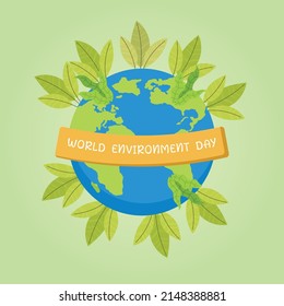 World environment day concept. Green Eco Earth.  Flat vector illustrations. 
