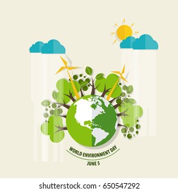 World environment day concept. Green Eco Earth. Vector illustration.