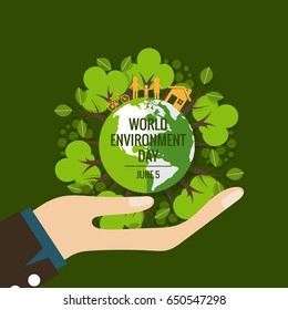 World environment day concept. Green Eco Earth. Vector illustration.