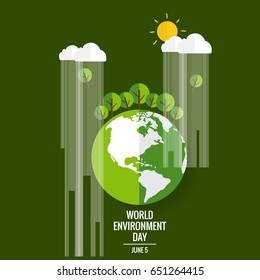 World environment day concept. Green Eco Earth. Vector illustration.