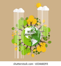 World environment day concept. Green Eco Earth. Vector illustration.