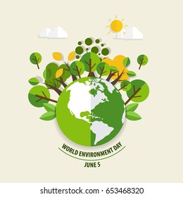 World environment day concept. Green Eco Earth. Vector illustration.