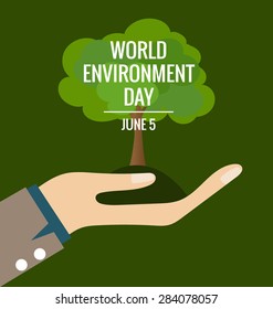 World environment day concept, Hands with tree. Vector illustration.