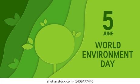 World environment day concept. Horizontal design for web banners, posters, cards etc. Vector template in paper cut style.