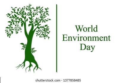 World Environment Day concept. Illustration of a tree  with title on white background. Vector illustration