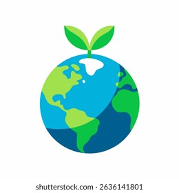 World environment day concept. logo design template, planet Earth with plant logo design, green earth planet concept, icon, world ecology, nature global protect, logo eco environment, globe with leaf.