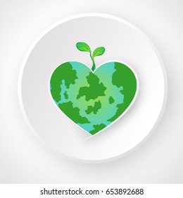 World Environment Day. Concept love the world. sapling on map heart green. With copy space. on background white gray. vector illustration