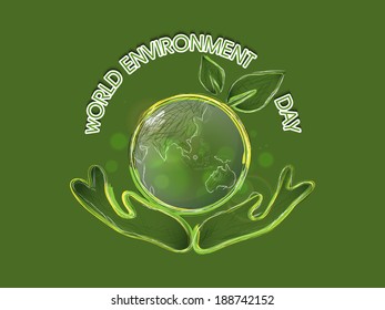 World Environment Day concept with mother globe protected by human hands, Save the Earth background. 